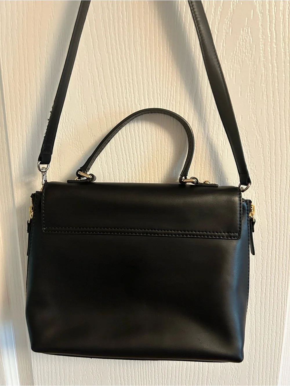 kate spade Black Leather Structured Satchel with Top Handle and Shoulder Strap